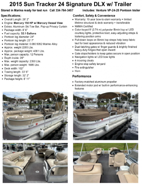 2015 Sun Tracker 24 dlx party barge